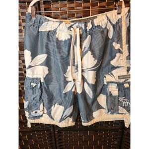 Y2K Abercrombie Fitch Swim Trunks Cargo Tugger Board‎ Shorts L Blue Baggy Vtg